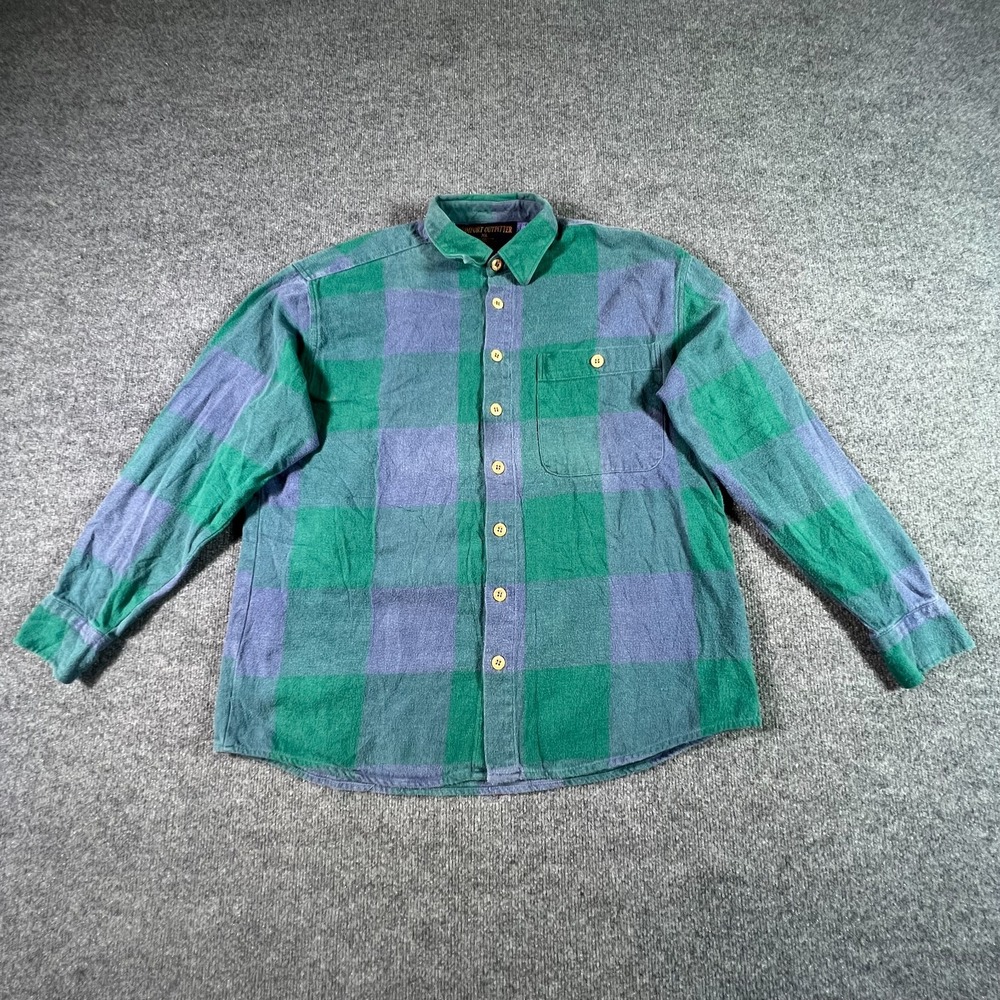 Vintage Comfort Outfitters Mens XL Blue Green Plaid Cotton Flannel Shirt